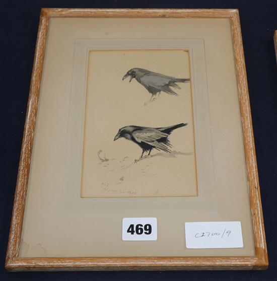 Archibald Thorburn (1860-1935) - watercolour, Two Ravens, signed monogram, dated March 20 1918,